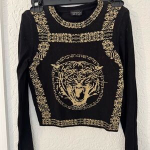 Topshop Black Blouse with Gold Tiger Design